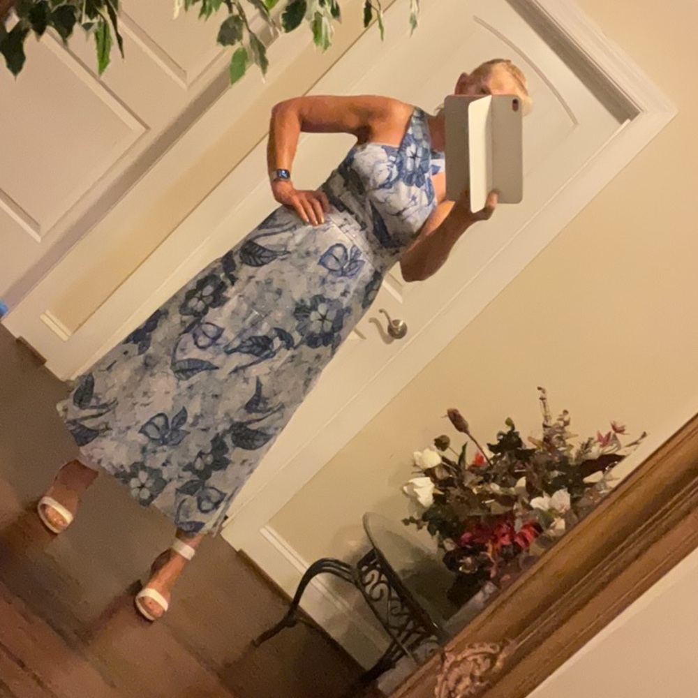 White House Black Market Blue and White Halter Sundress